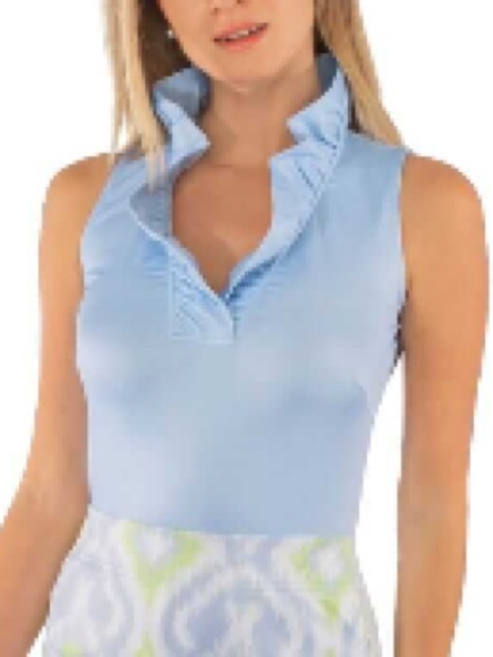 Gretchen Scott Jersey Sleeveless Ruffneck Top in Periwinkle